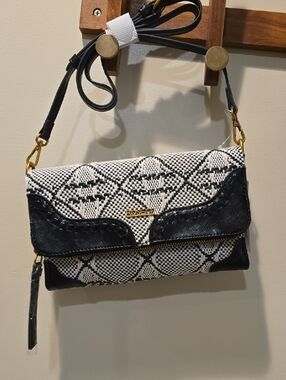Rosetti Black and White Woven Pattern Crossbody Bag with Gold Hardware NWT
